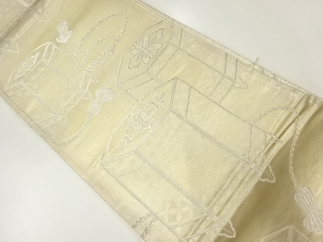 アンティーク　貝桶模様織出し袋帯（材料）